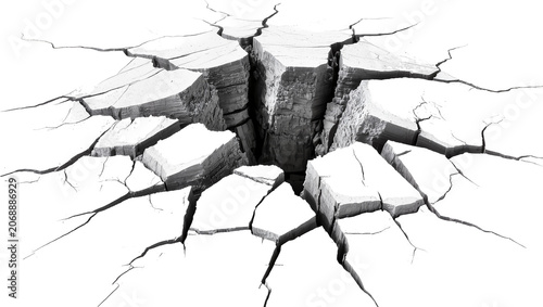 Fotografía Jagged concrete ground with deep fissures, isolated on transparent background