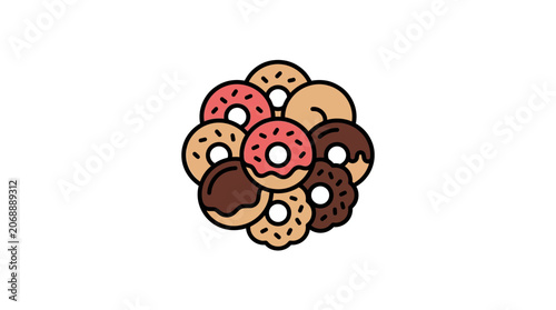 Assorted Donuts Stacked Together, Sweet Pastry Treat, Isolated on White Background