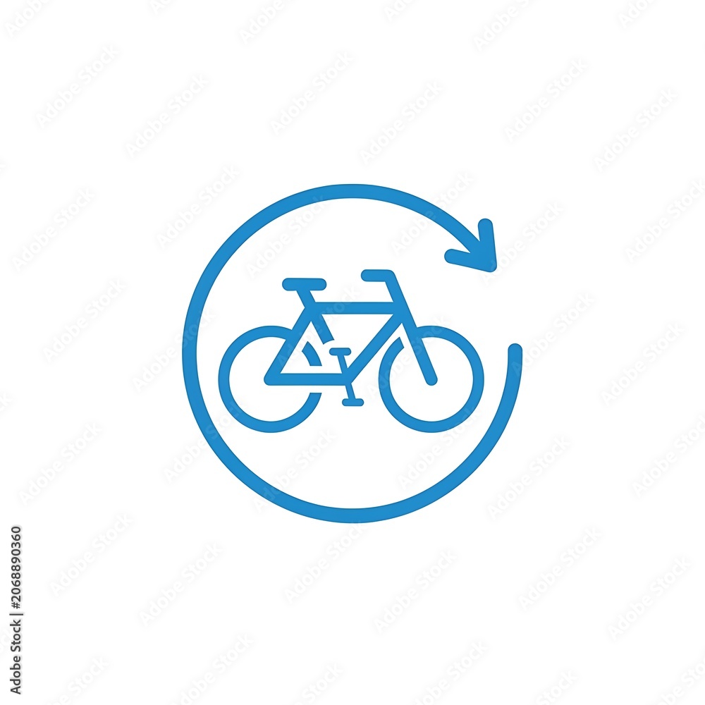 Fototapeta premium Blue bicycle icon in circular arrow loop.