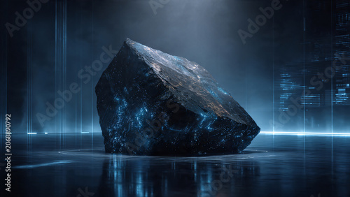 black stone podium on dark rock background ideal for luxury product display 3d.
