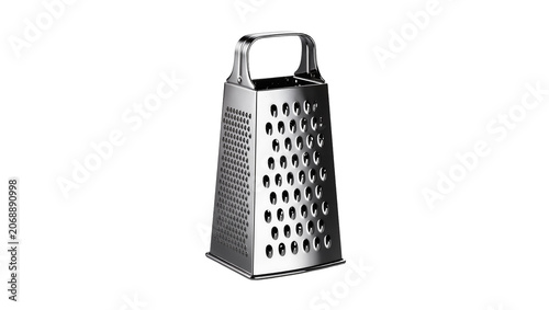Fotografie Shiny metal four-sided box grater with handle, isolated on transparent backgroun