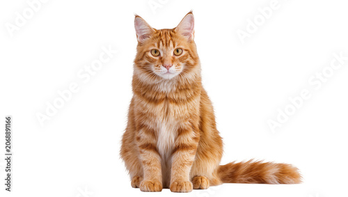 Foto Fluffy orange tabby cat sitting attentively, isolated on transparent background