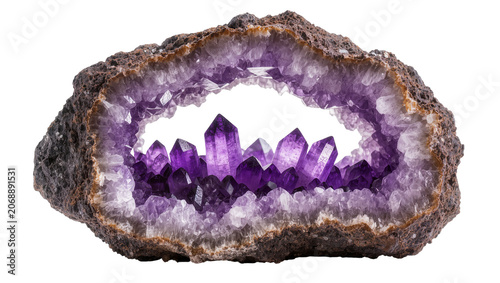 фотографія Deep purple amethyst geode with crystalline formations, isolated on transparent