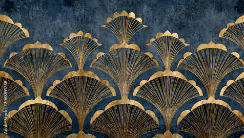 Seamless luxury gold floral mandala pattern on dark blue background