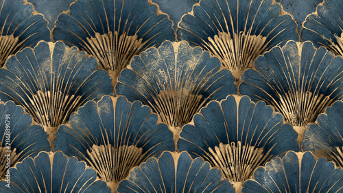 Seamless luxury gold floral mandala pattern on dark blue background