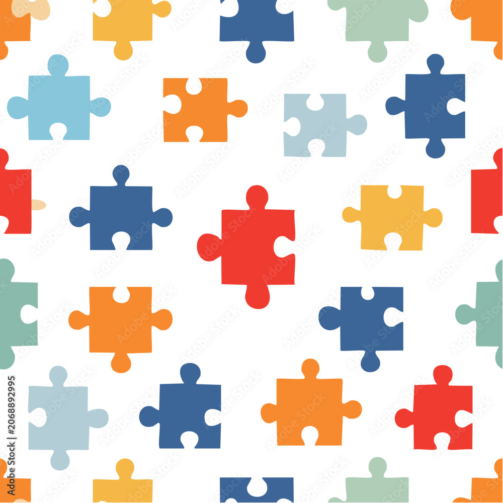 Naklejka premium Colorful Jigsaw Puzzle Pieces Seamless Pattern