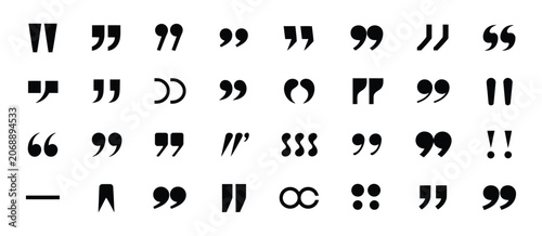 Photos Quote mark icons set vector illustration, black quotation marks collection, isolated punctuation symbols, typographic design elements on transparent background