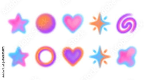 Set of Blurry Colorful Airbrushed Gradient Aesthetic Shapes