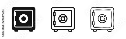 Schilderij op canvas Set of three safe box icons in solid, outline and sketch styles