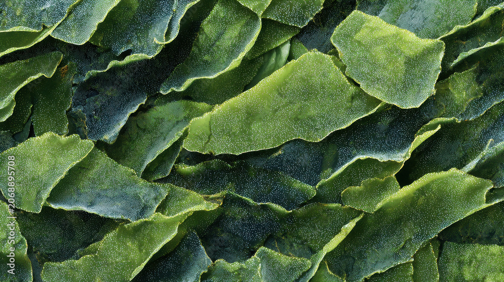 Obraz premium Dense Green Seaweed Texture with Small Dots and Wavy Edges