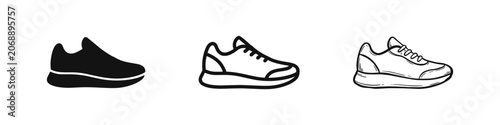 Photos Sport sneaker shoe icon set, solid, outline and sketch artistic styles