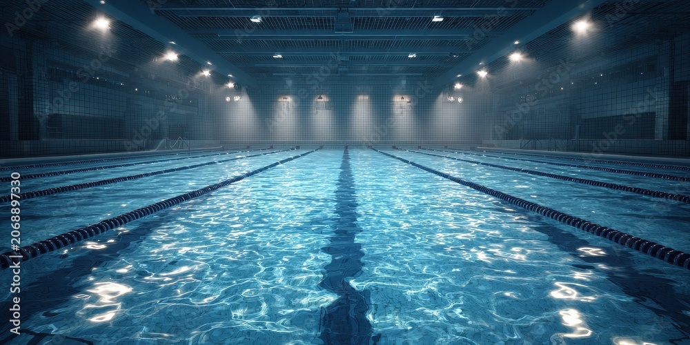 Obraz premium Empty Illuminated Synchronized Swimming Arena with Soft Blue Water