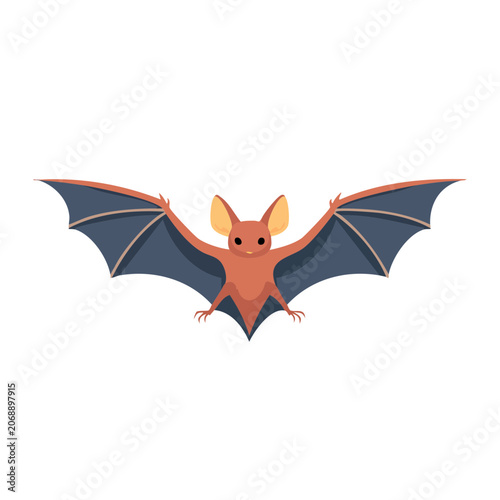 Orange Bat with Spread Wings Flat Vector Illustration