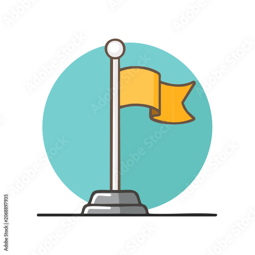 Orange flag on pole with base, flat vector illustration