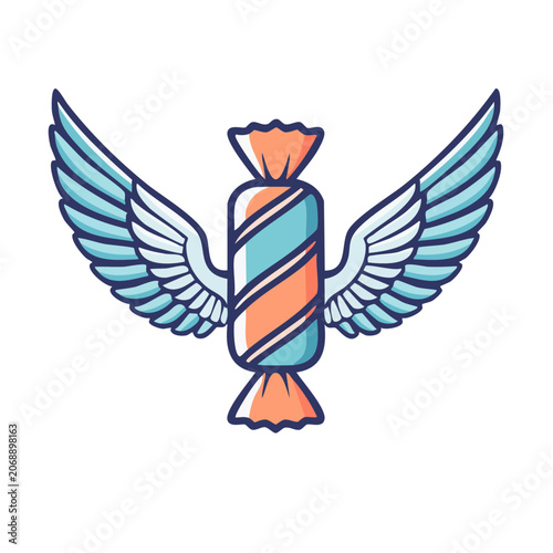 Candy with Angel Wings Flat Vector Illustration