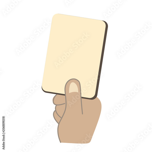 Referee yellow card held upright in pinched fingers