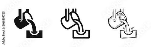Foto Metal casting icons, foundry manufacturing vector set