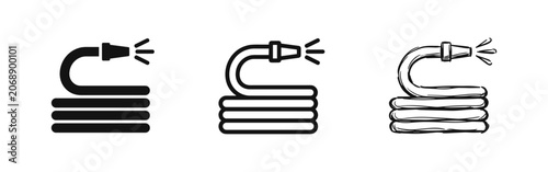 Tableau sur toile Garden hose set, irrigation equipment icons in flat, outline, and sketch styles