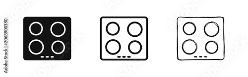 Quadro su tela Stove Top Icon Set in Solid, Outline and Sketch Styles