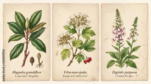 Fotografía Vintage botanical illustrations featuring plant silhouettes