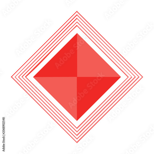 Abstract red diamond shape with concentric borders