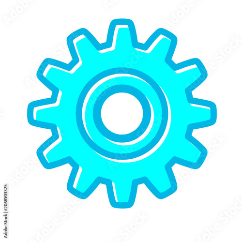 Cyan blue gear icon with outline flat vector illustration isolated on white