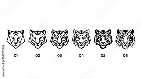 Canvas Print Tiger Head Evolution: From Geometric Outline to Realistic Illustration