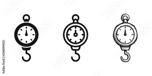 Schilderij op canvas Hanging crane scale icon set, industrial weight and measurement