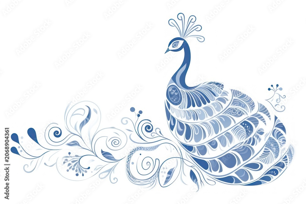 Fototapeta premium Peacock pattern drawing sketch.