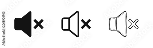 Canvastavla Speaker sound off mute icon set in solid, outline, and sketch style