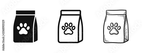 фотографія Pet Food Bag Icon Set, Animal Feed Vector Illustration