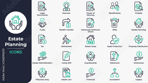 Estate planning vector icons set
