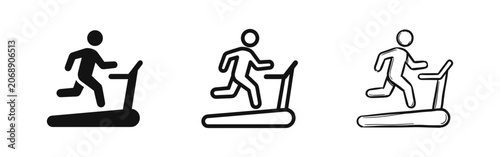 Fotografie Set of treadmill icons in different styles: solid black, outline, and hand-drawn