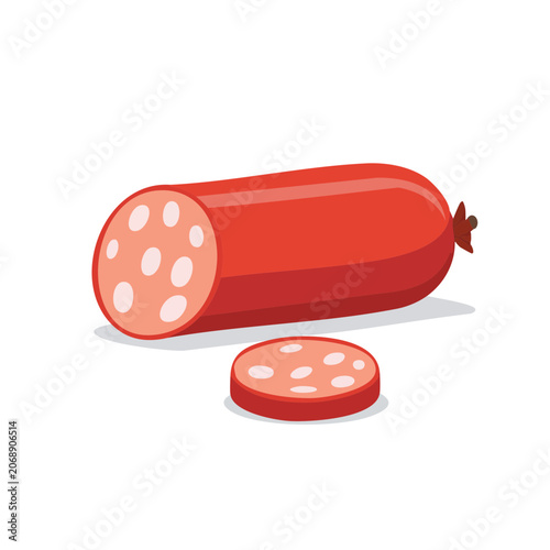 Flat illustration of salami and slice
