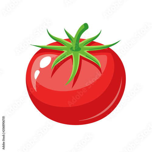 Red tomato with green stem and leaf vector illustration