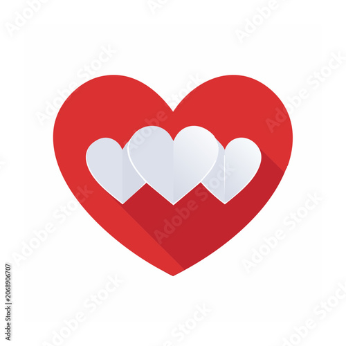 Red heart with three white hearts inside, flat design icon