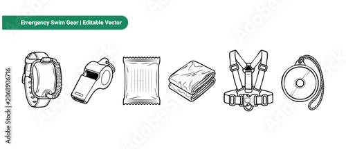 Tableau sur toile Emergency swim safety gear icons set for water rescue equipment
