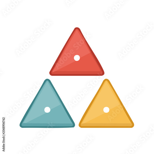 Three colored triangles in flat design style