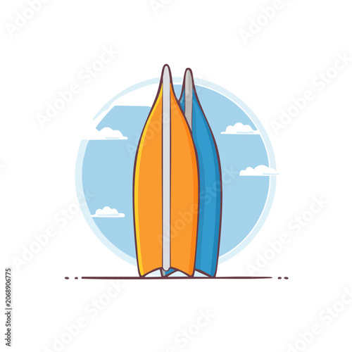 Two colorful surfboards flat vector illustration