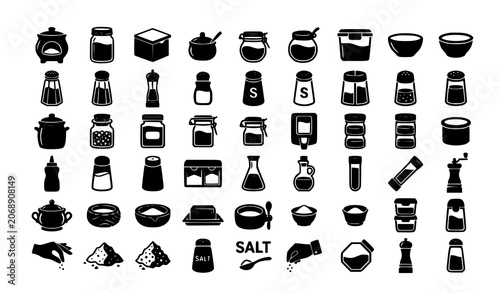 Foto Modern Salt Cellar Black Silhouette Icons Collection for Cooking and Kitchen Des