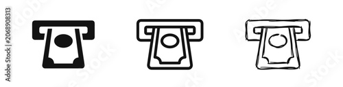 Fotografía ATM withdrawal icons in solid, outline, and sketch styles