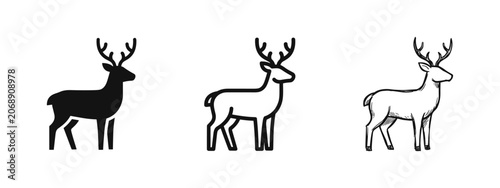 Photos Three deer icons: black silhouette, outline, and hand-drawn sketch