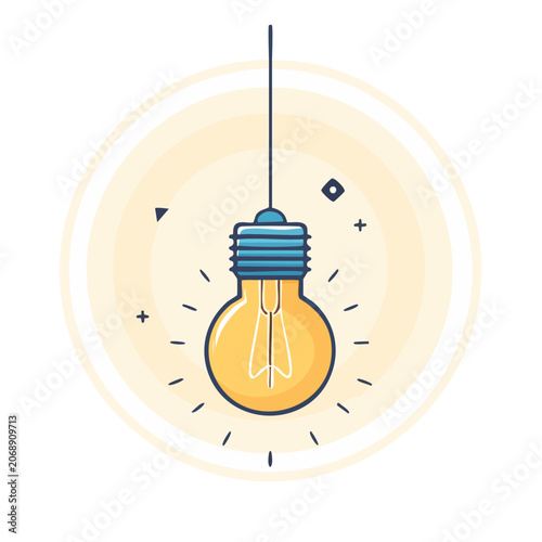 Flat illustration of a glowing light bulb with filament