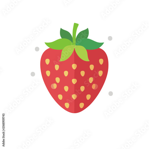 Flat illustration of a strawberry with green leaves