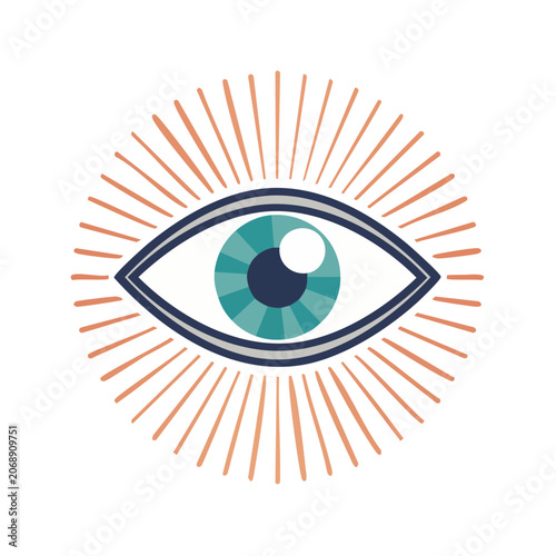 Flat illustration of an eye with sunburst rays