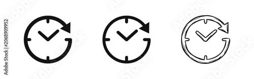 Фотография Time and clock icons set, replay symbol, solid and sketch style