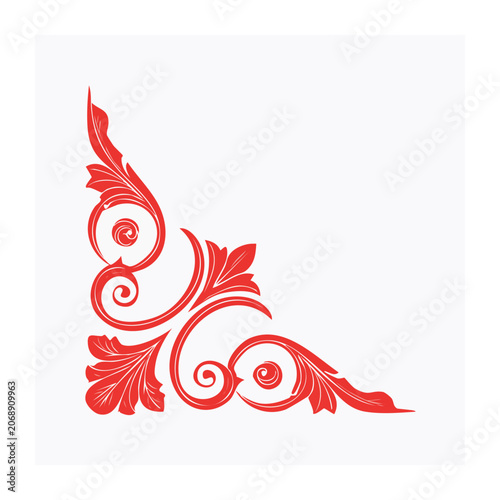 Red ornamental corner scrollwork design