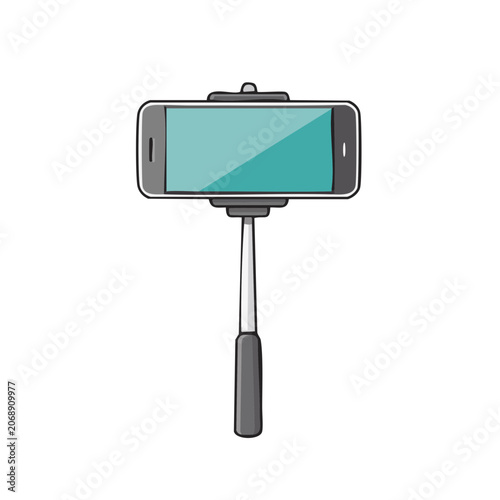 Smartphone on Selfie Stick Flat Vector Illustration