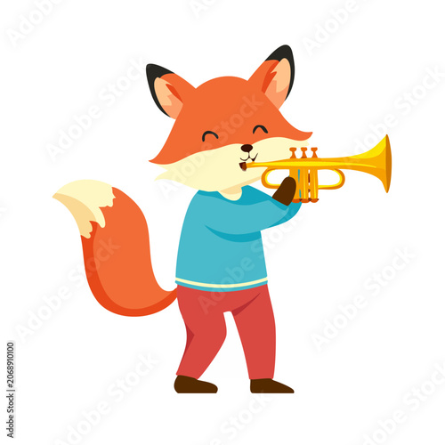 Cartoon fox playing a trumpet vector illustration