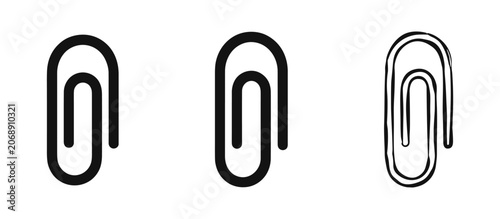 Foto Paper clip icon set, office stationery, document attachment sign, black and hand
